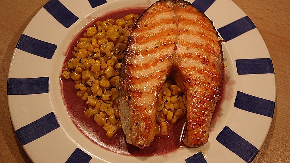 Lachs Steaks Mit Thymian Mais Und Roter Buttersauce Von Friaufeck Chefkoch 