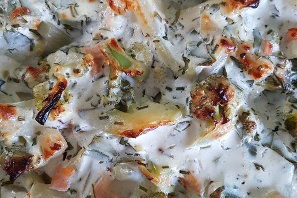 Kohlrabi-Brokkoli-Lachs Auflauf