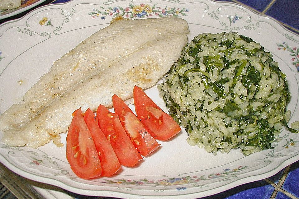 Pangasiusfilet mit grünem Risotto