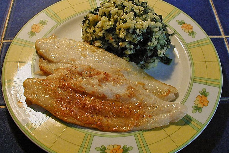 Pangasiusfilet mit grünem Risotto