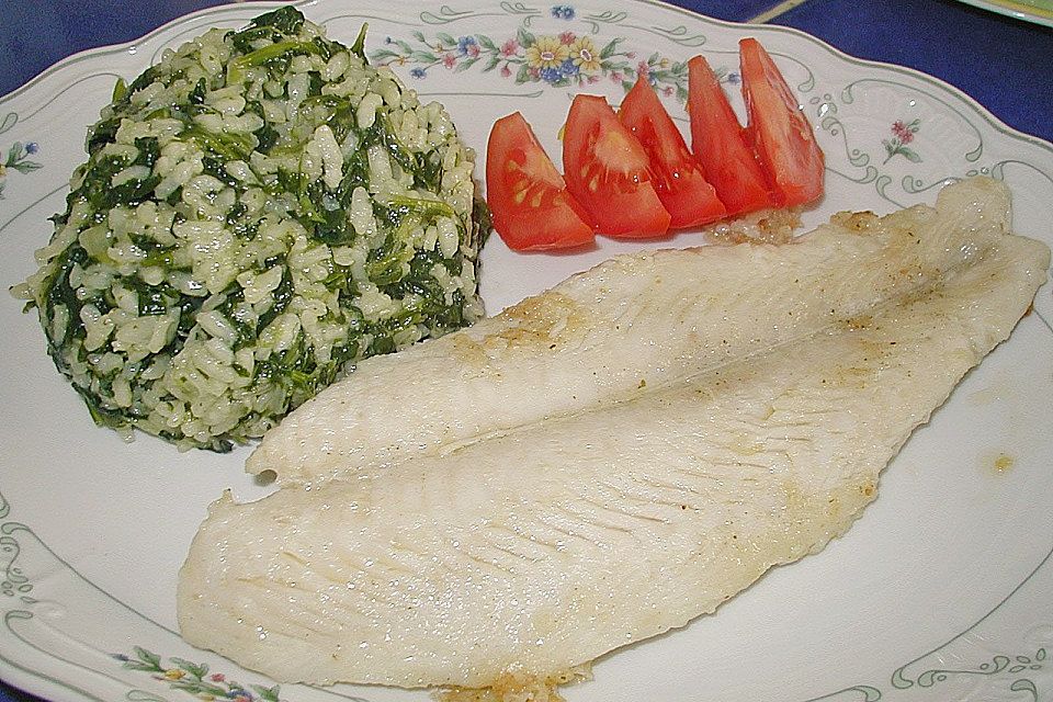 Pangasiusfilet mit grünem Risotto