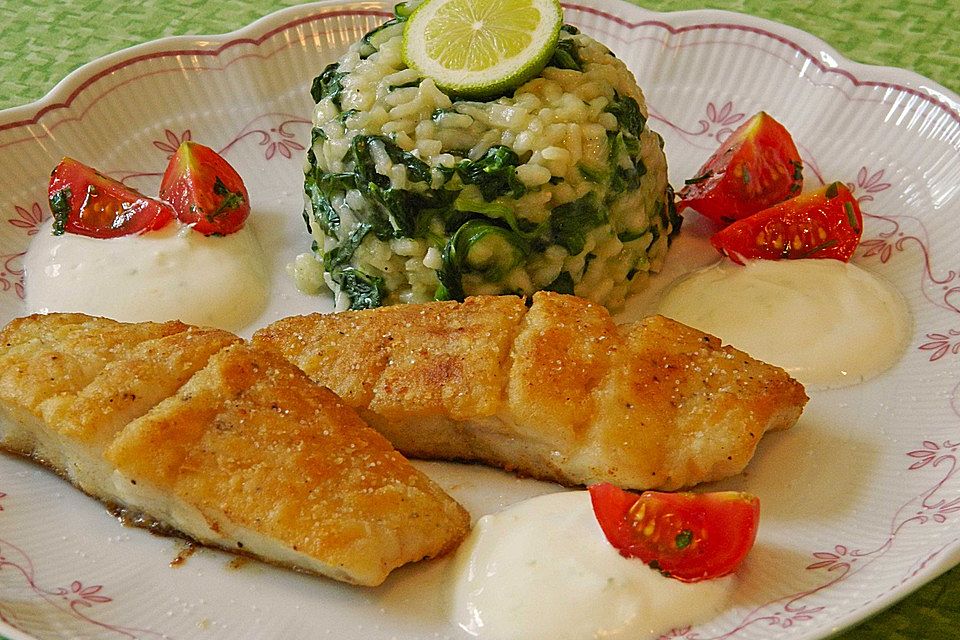 Pangasiusfilet mit grünem Risotto