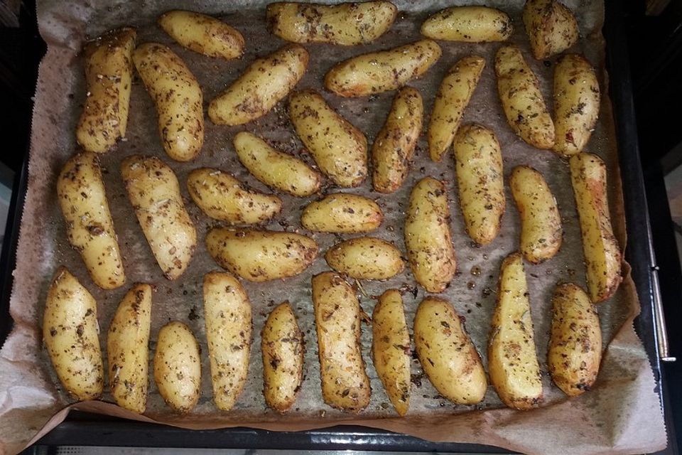 Kartoffelspalten mediterran, aus der Actifry oder aus dem Backofen