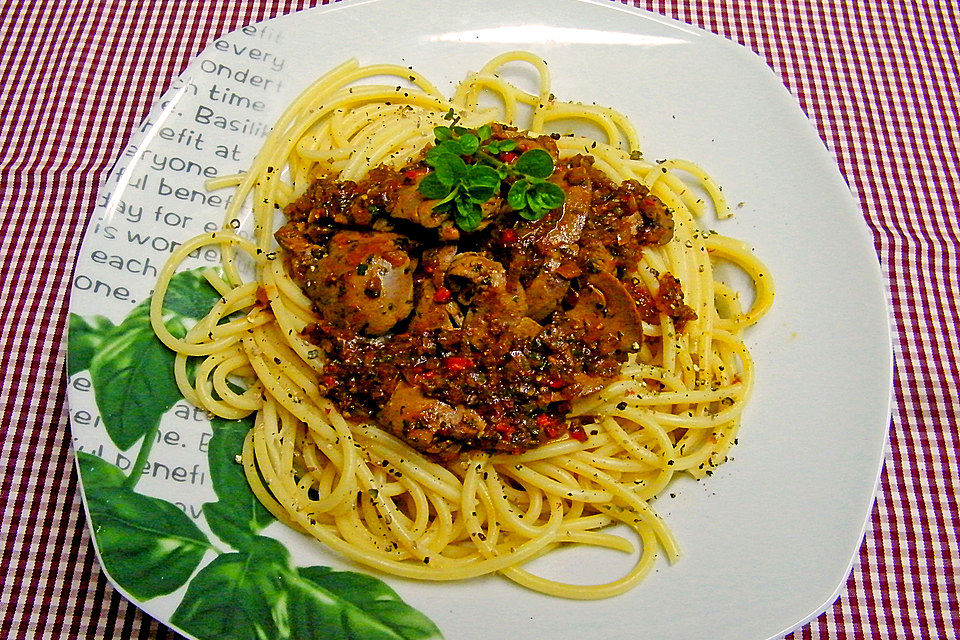 Spaghetti mit Kaninchenleber