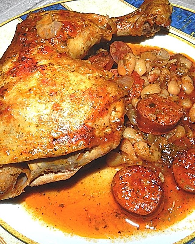 Hähnchen mit Bohnen und Chorizo