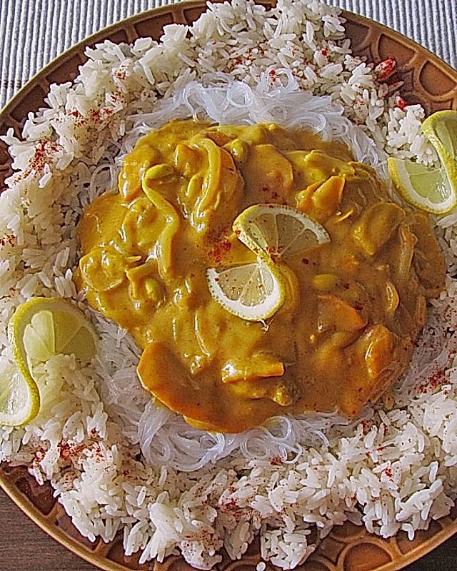Curry-Huhn mit Sojabohnen-Keimlingen