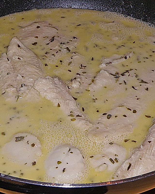 Fischfilet und Jakobsmuscheln in Weißwein-Sahne-Sauce Italia alla Mäusle
