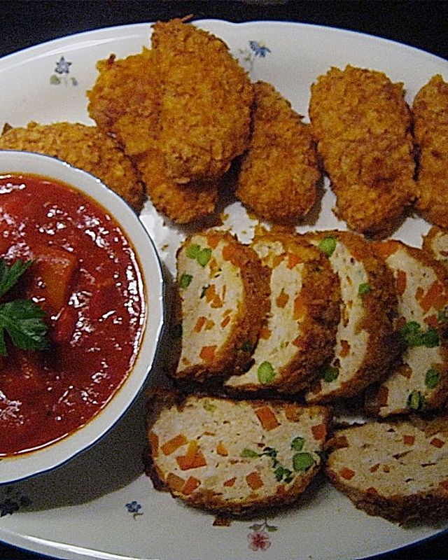 Chick´n Roll oder Chicken Nuggets mit Paprika-Tomatensoße