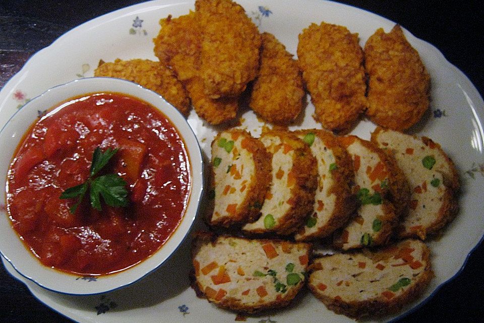 Chick´n Roll oder Chicken Nuggets mit Paprika-Tomatensoße