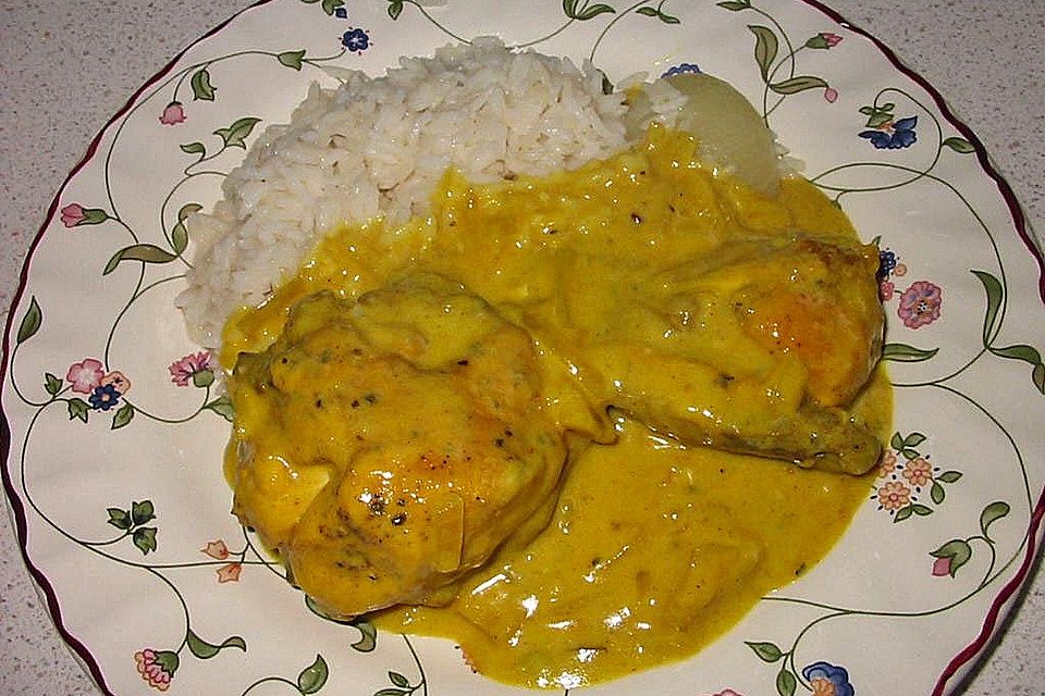 Curryhuhn mit Wein