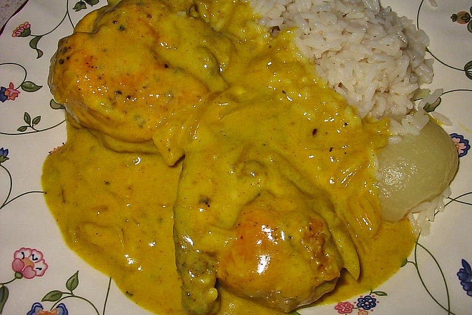 Curryhuhn mit Wein