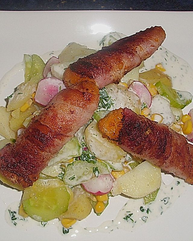 Leichter Kartoffelsalat mit Fischstäbchen