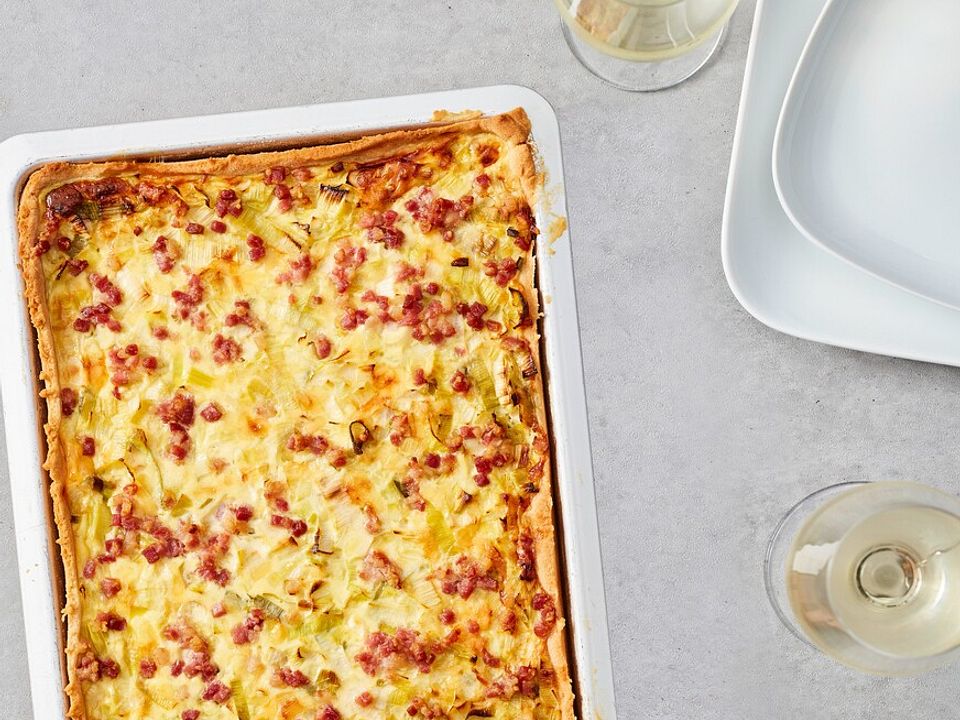 Quiche mit Lauch und Speck vom Blech