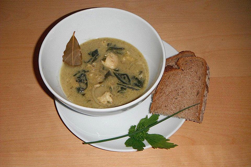 Mangold-Maronen-Suppe mit Fisch