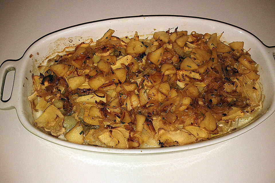 Steckrüben-Kartoffelgratin