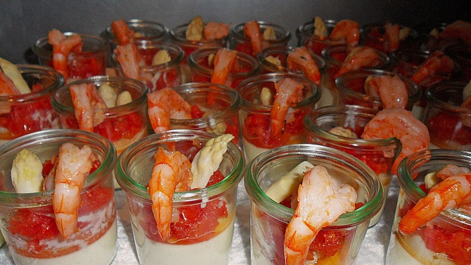 Jakobsmuschel und Garnele auf Orangentomate und Spargelmousse von ...