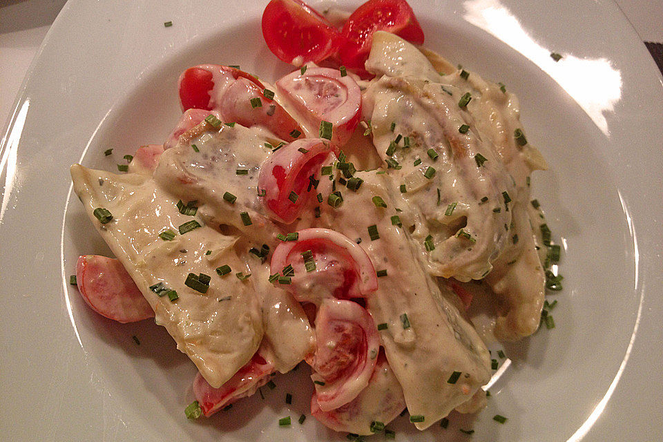 Maultaschen in Käse-Sahnesoße