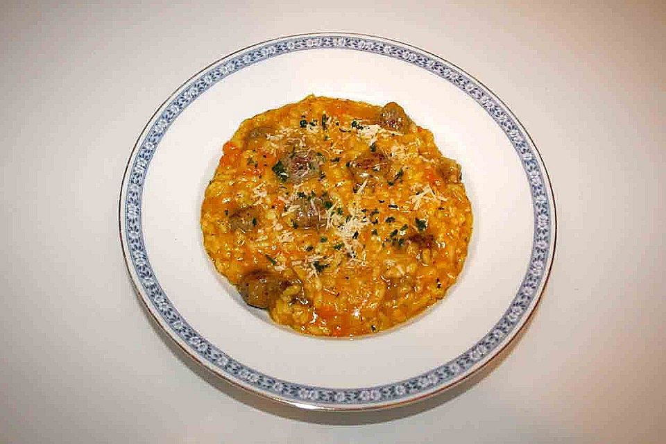 Risotto mit Kürbis und Bratwurst