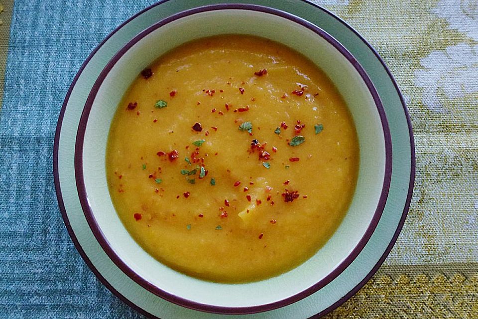 Kürbissuppe mit roten Linsen