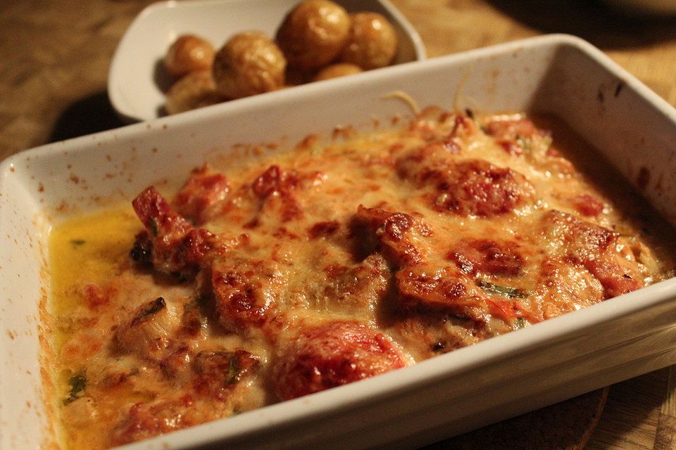 Herzhafter überbackener Spargel mit Frühlingszwiebeln und geräuchertem Kochschinken