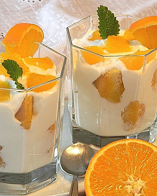 Orangen-Amaretto-Quark Dessert