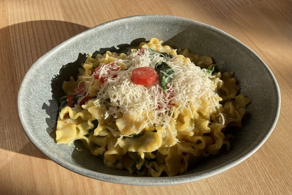 Mangold-Tomaten-Senf-Sahne-Tagliatelle