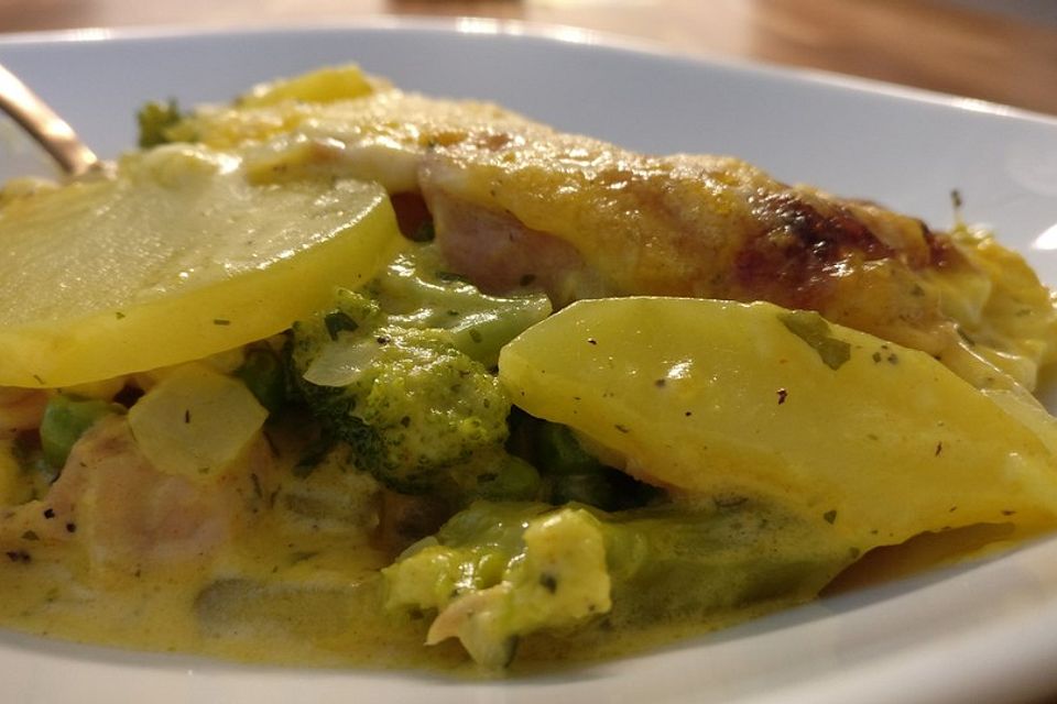 Brokkoli-Kartoffel-Gratin mit Schinken