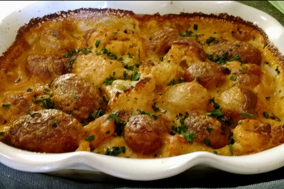 Blumenkohl und Kartoffeln in Currysahne