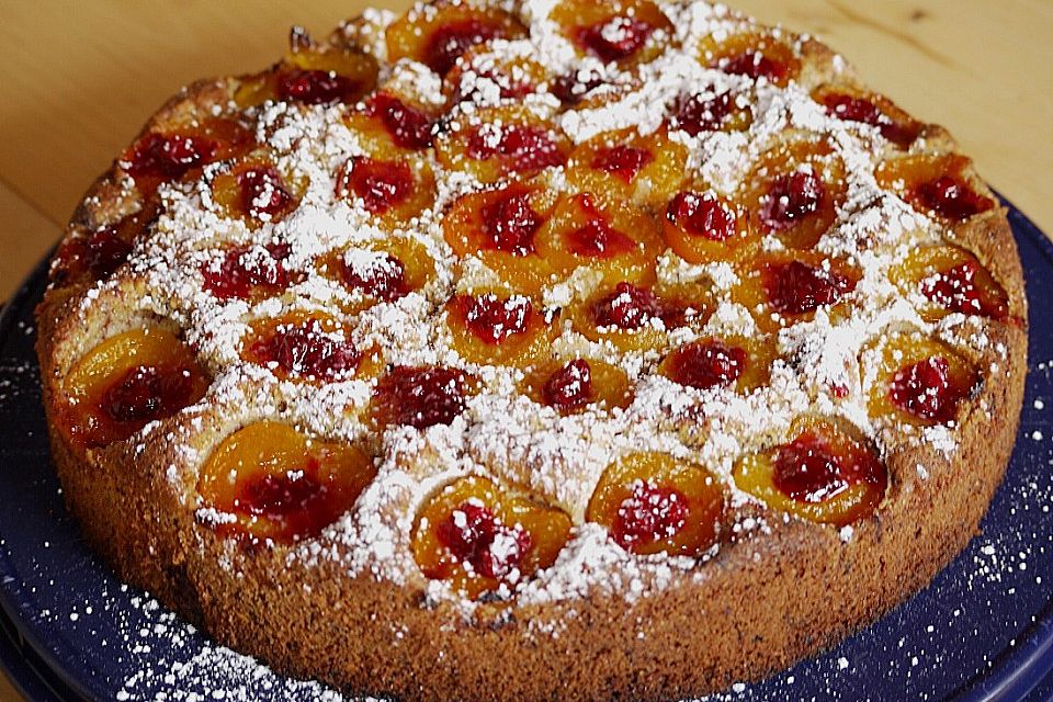 Versunkener Aprikosenkuchen mit Preiselbeeren