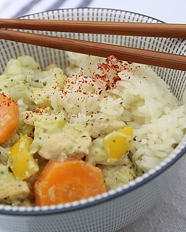 Hähnchen-Curry-Reis-Auflauf