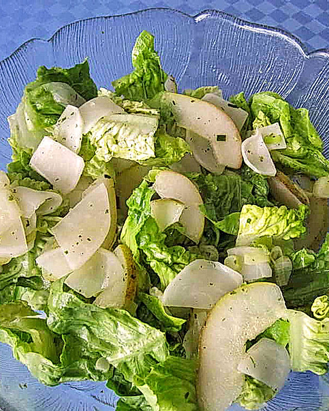 Lauwarmer Salat von Mairübchen, Birne und Mini-Romana