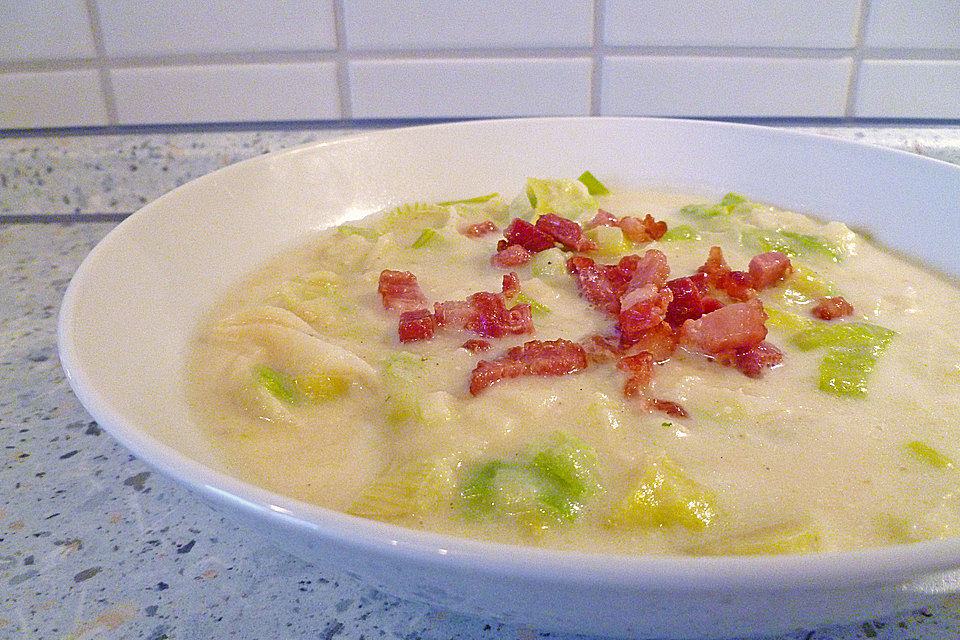 Schnelle Lauchcremesuppe mit Bacon