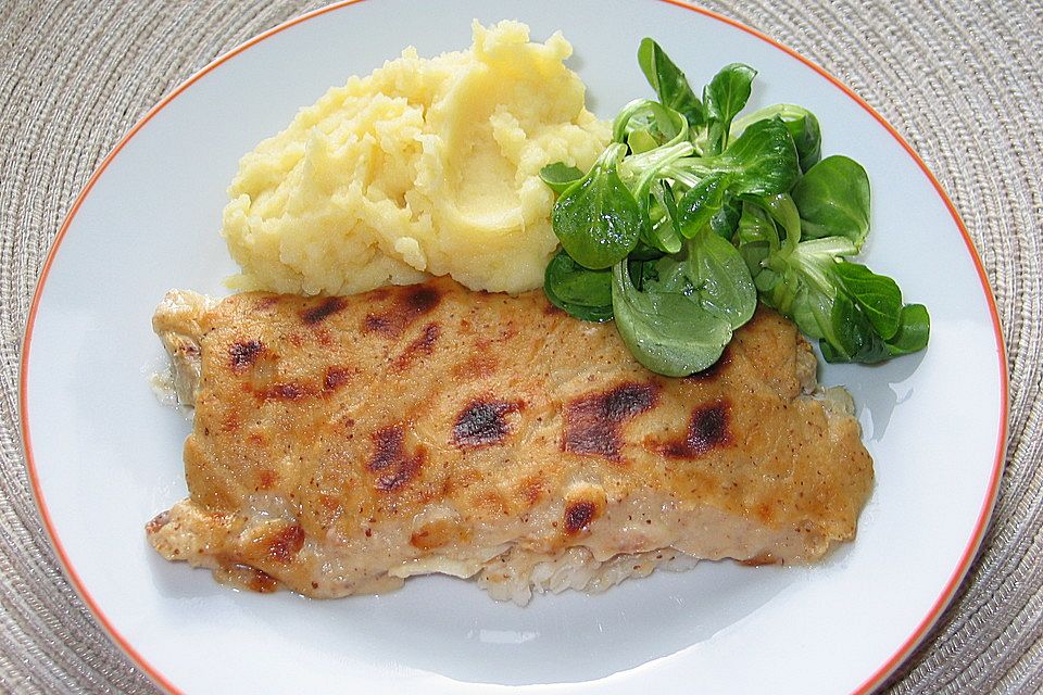 Fisch mit Senfsauce  überbacken