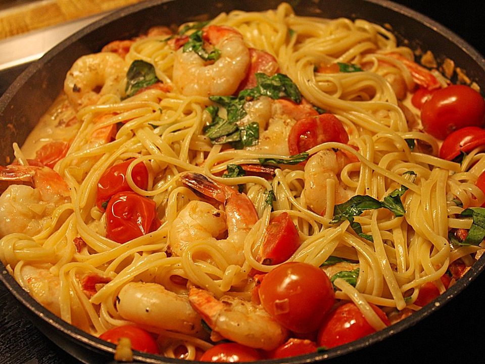 Spaghetti mit Garnelen in Sahnesoße von Loveach| Chefkoch