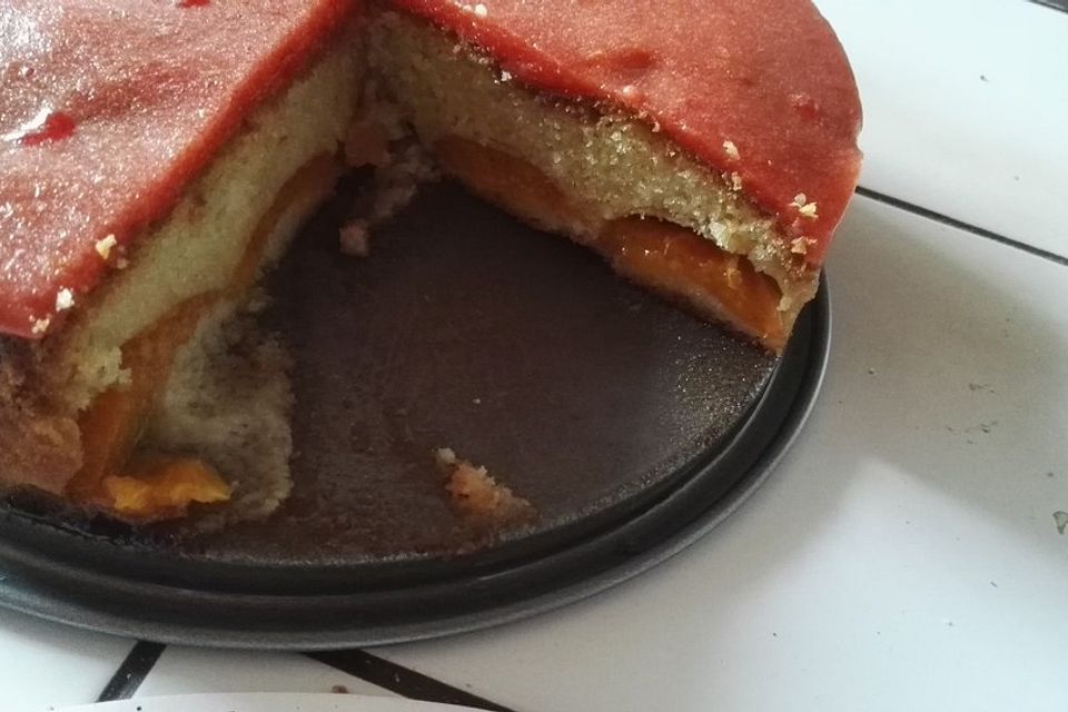 Aprikosenkuchen mit frischen Aprikosen und Fruchtspiegel Aprikosenkuchen mit frischen Aprikosen und Fruchtspiegel