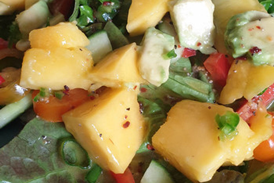 Avocado-Mango-Salat mit Chili-Honig-Pute