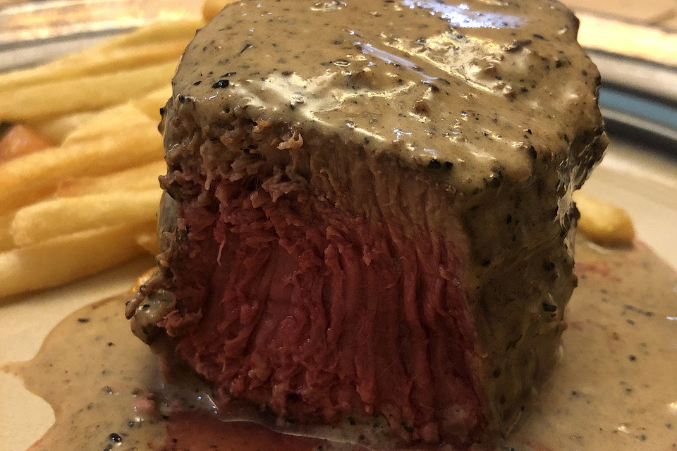 Pfeffersteak mit Weinbrandsoße