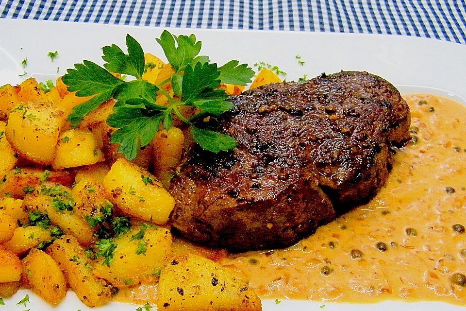 Pfeffersteak mit Weinbrandsoße