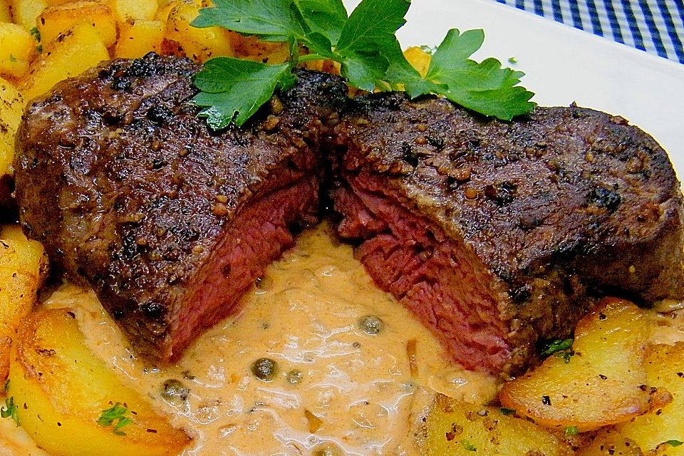 Pfeffersteak mit Weinbrandsoße