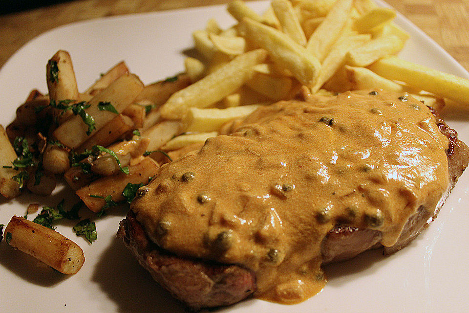 Pfeffersteak mit Weinbrandsoße