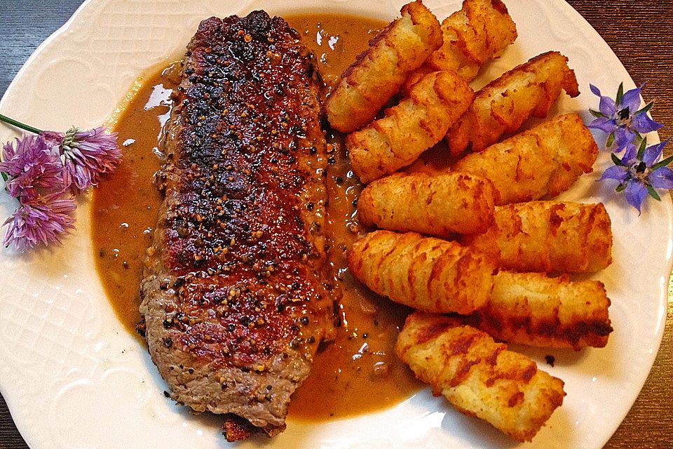 Pfeffersteak mit Weinbrandsoße