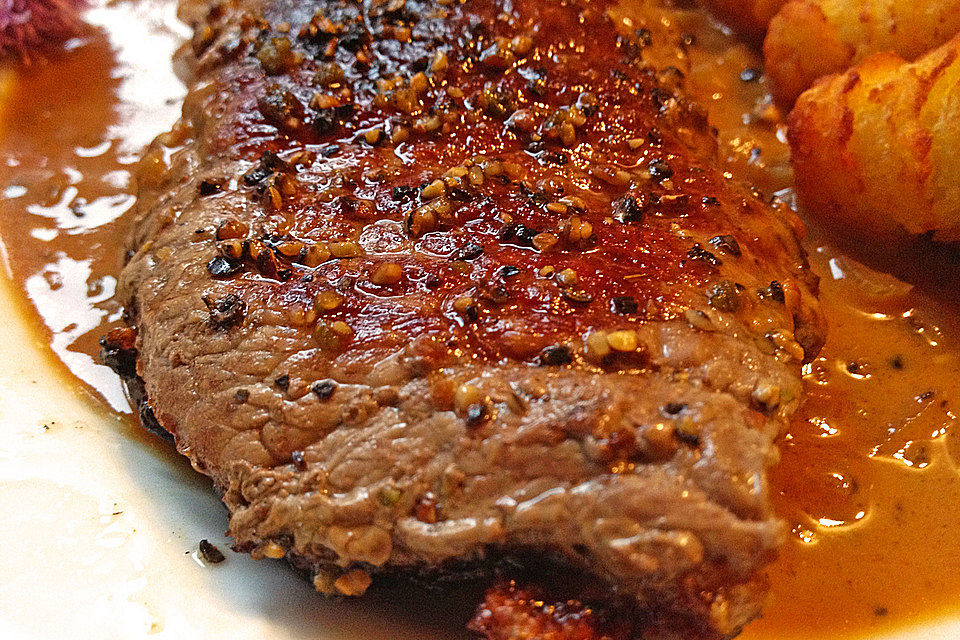 Pfeffersteak mit Weinbrandsoße