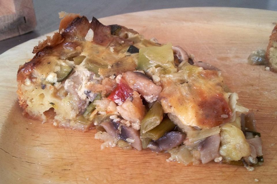 Quiche mit Champignons, Lauch und Zucchini