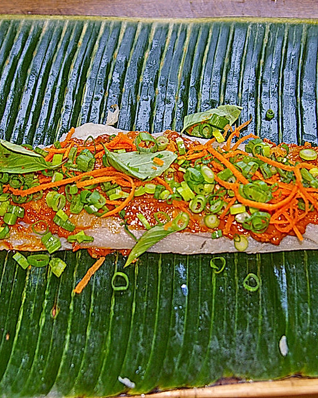 Fischfilet im Bananenblatt gegrillt, thailändische Art