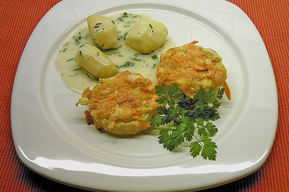 Gebackene Kohlrabischeiben in Käsekruste Gebackene Kohlrabischeiben in Käsekruste