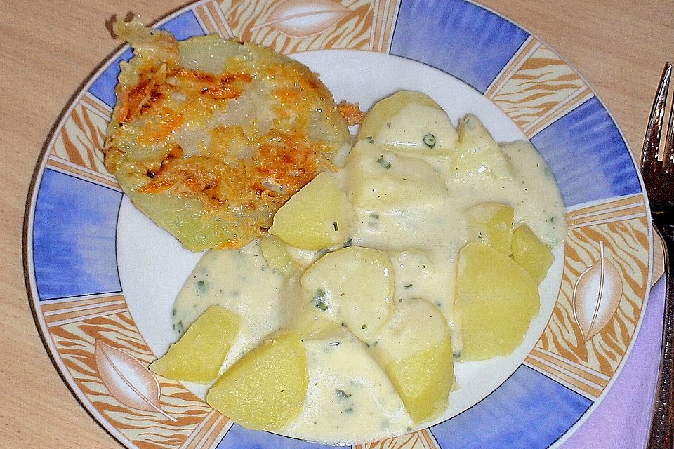 Gebackene Kohlrabischeiben in Käsekruste Gebackene Kohlrabischeiben in Käsekruste