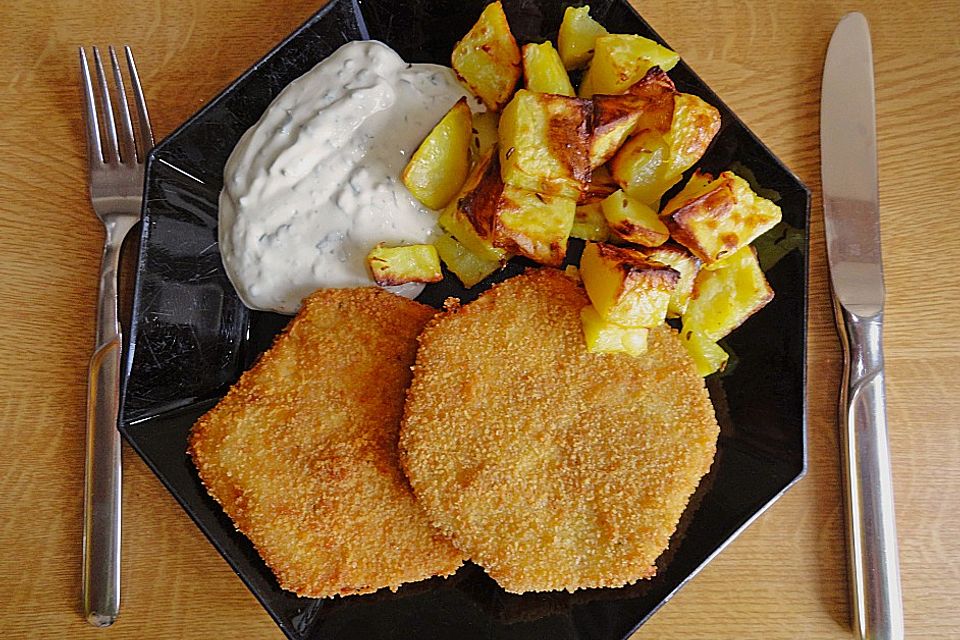 Gebackener Zeller (Sellerie) mit Kräuterdip