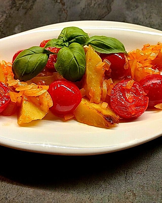 Schnelle und einfache Kartoffel-Tomaten-Pfanne