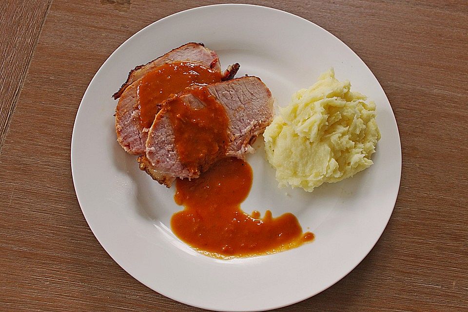 Bauer Harms´ Kasselerbraten im Römertopf mit Honig, Senf, Tomatensauce