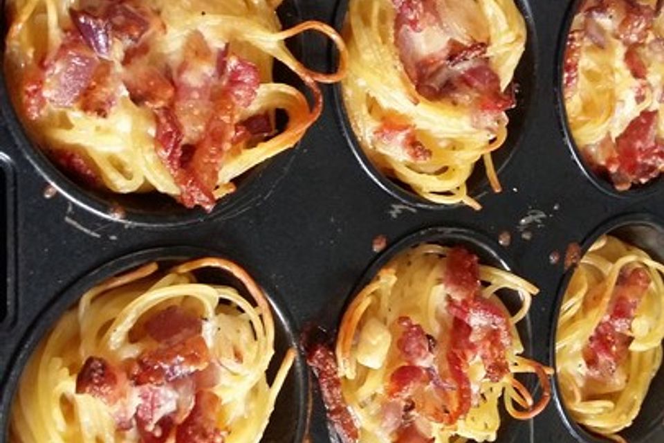 Spaghetti Muffins a la Carbonara